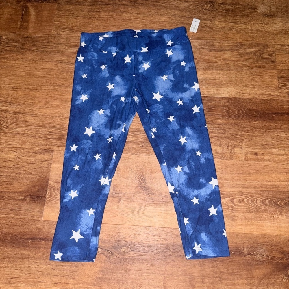 Patriotic American Flag Star Print Capri Leggings L (12-14) Youth NWT